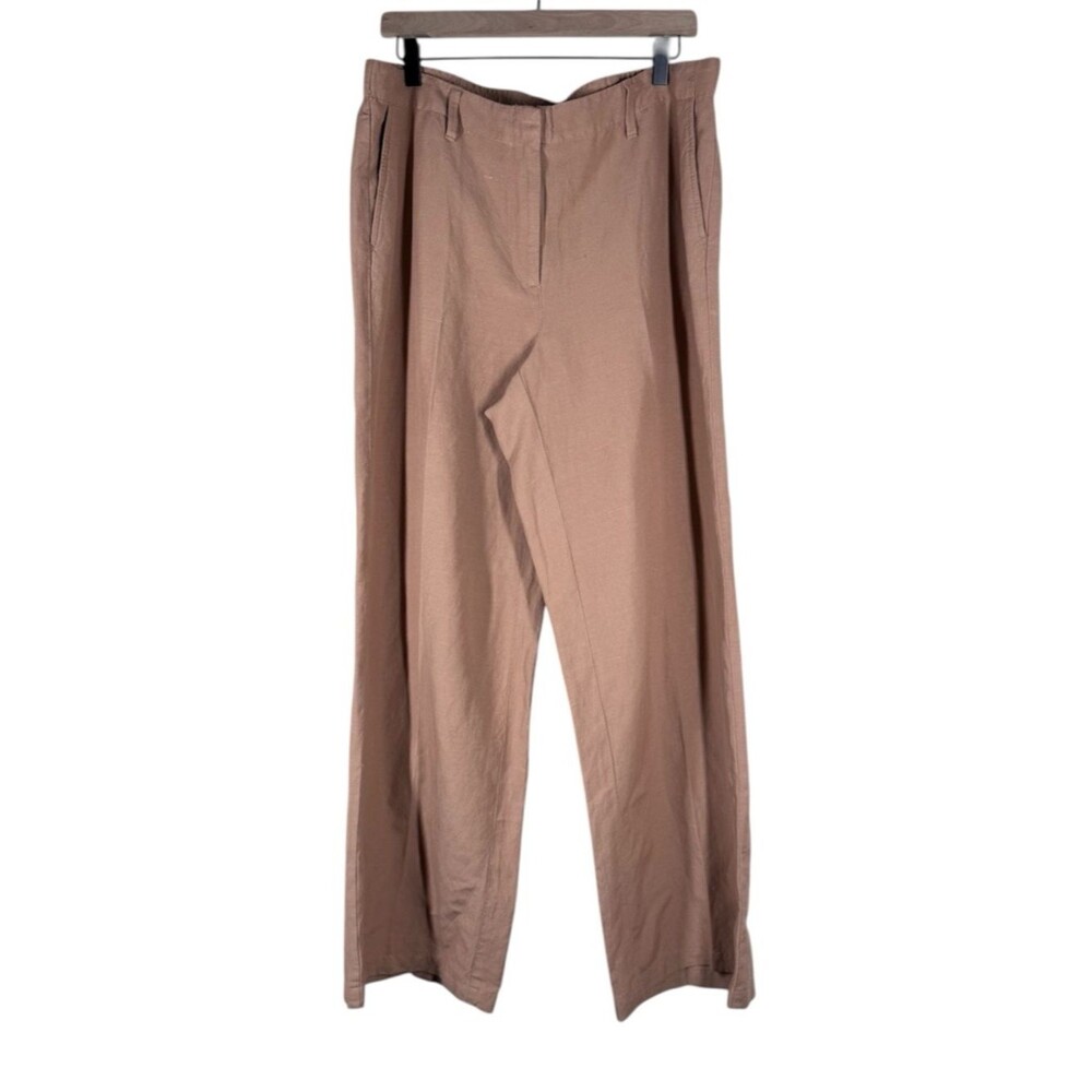 NWT J Jill Wide Leg Linen Blend Pants Praline Tan Large Lagenlook Career Coastal